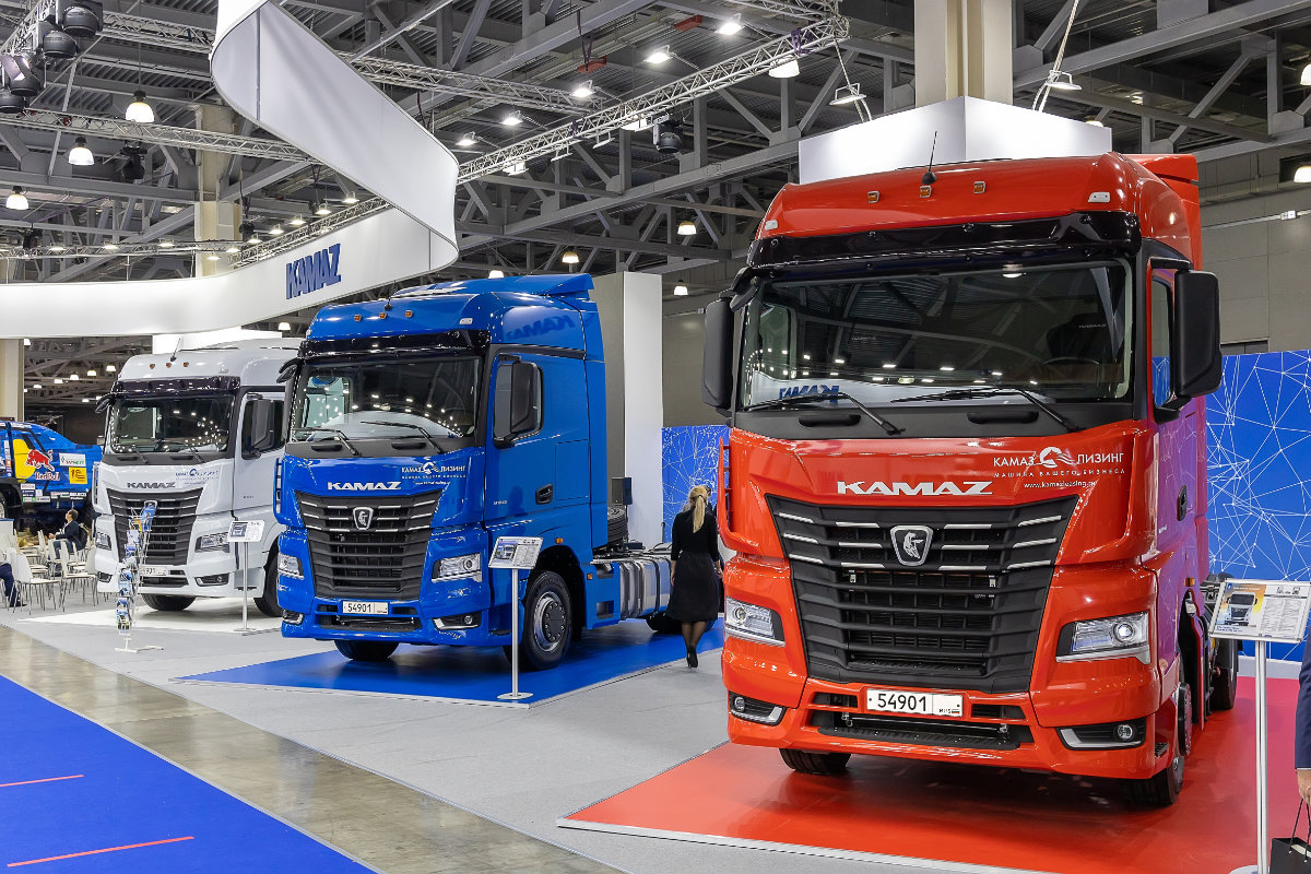 The two-axle semi-trucks KAMAZ-54901. The stand of the KAMAZ plant at the international exhibition of commercial vehicles Comtrans 2021. Moscow, Russia - September 7-11, 2021